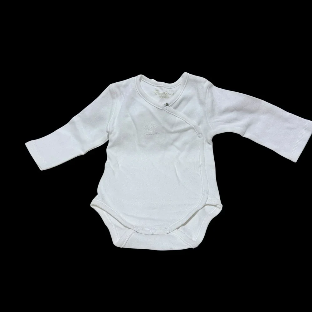 Mayoral Unisex Newborn White Long Sleeve‎ Bodysuit Embroidered